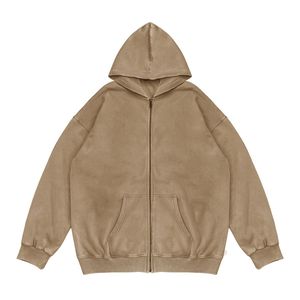 Sudadera con Capucha y Cremallera para Hombre, Estilo Vintage, Desgastada, con Logotipo Bordado Personalizado, Lavado Ácido, Ropa Urbana, 100% Algodón, Verano - Product Image 6