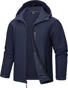 Chaqueta con capucha Softshell de lona impermeable y ligera para hombre, cortavientos con forro polar para invierno, senderismo al aire libre, cuello levantado - Product Image 6