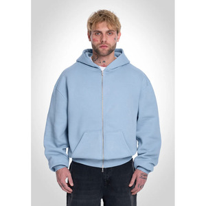 Nouveau hommes personnalisé de haute qualité 100% coton polaire tissu bleu clair couleur solide motif sérigraphie pull à capuche pour hommes - Product Image 1