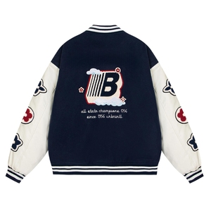 เสื้อแจ็คเก็ตฤดูหนาวลายปักฮิปฮอปแบบฟล็อกกิ้งสำหรับผู้ชาย เสื้อแจ็คเก็ตเบสบอลคุณภาพสูงแบบกำหนดเองสำหรับผู้ชาย - Product Image 4