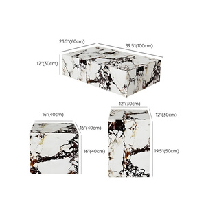 Bàn cà phê bằng đá trắng hiện đại gồm ba Thiết kế khối hình chữ nhật và hình vuông cho phòng khách hiện đại - Product Image 4