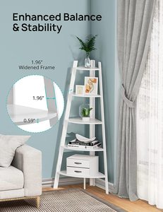 THLC - 0011 Modern Engineered Wood Corner <b>Shelf</b> Tall Rustic Multipurpose Bookshelf with 1.96'' <b>Wide</b> Frame - Product Image 3