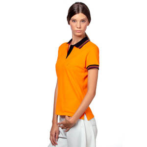 เสื้อโปโลผ้าฝ้ายสีส้มทันสมัยสำหรับผู้หญิงเสื้อคอปกลายทางเสื้อแขนสั้น OEM เสื้อยืดเครื่องแบบที่ดีที่สุดสำหรับสวมใส่ในสำนักงานและในสำนักงาน - Product Image 6