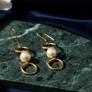 Stylish Gold Plated <b>Earrings</b> with Pearl Beads Elegant Design for Women Suitable for Parties Weddings and Daily Use - Product Image 2