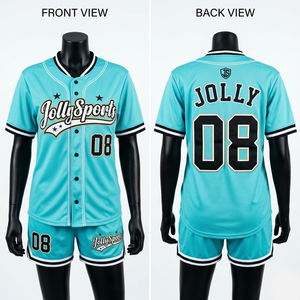 Women Baseball Uniform Short <b>Set</b> 230 GSM Breathable Poly <b>Mesh</b> Blue White Sleeve Panels Tackle Twill Custom Logo Women's <b>Sets</b> - Product Image 4