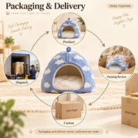 Lit pour chat Yangyangpet moderne en jacquard sherpa, doux et moelleux, en forme de dôme, pour chats d'intérieur, chaleur et soulagement de l'anxiété, amovible et lavable