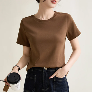 Camiseta ajustada personalizada para mujer manga corta 96.5% algodón 3.5% Spandex con etiqueta personalizada - Product Image 4