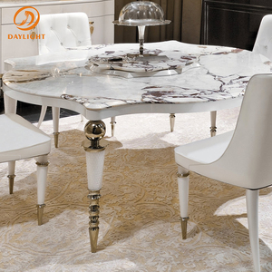 Table à manger carrée irrégulière de luxe de haute qualité avec plateau en marbre, ensemble de table à manger carrée royale, 6 chaises, table à manger de cuisine - Product Image 3