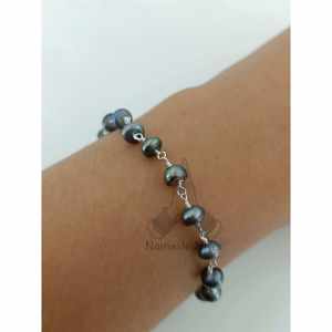 Joyería Boho Hecha a Mano para Niñas y Mujeres, Pulsera de Plata de Ley con Cuentas de Perlas Negras para Bodas, Navidad, Aniversarios, San Valentín - Product Image 6