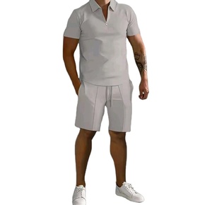 Ensemble de survêtement décontracté pour homme, couleur unie, manches courtes, short à fermeture éclair, style été - Product Image 1