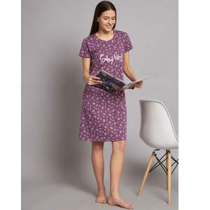 Camisón de Encaje 100% Algodón para Mujer, Manga Media, Largo Completo, Tejido Transpirable, Estampado Animal, Elegante, Primavera Verano - Product Image 1