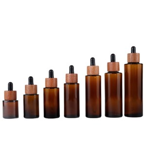 Botellas de Vidrio Ámbar con Gotero y Collares de Bambú de 20ml, <span class=keywords><strong>50ml</strong></span>, 60ml, 80ml, 100ml para Envasado de Aceites Esenciales y Suero Capilar - Product Image 1