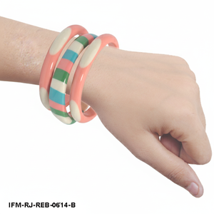 Juego de 3 Brazaletes Retro de Resina, Brazaletes de Resina con Lunares Rosas y Rayas Multicolores, Estilo Vintage, Apilables para Mujer - Product Image 6
