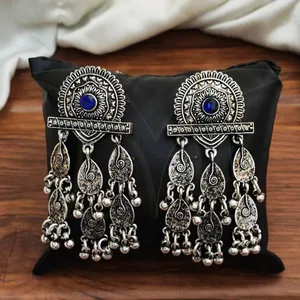 Oxidized Jewellery Oval Shape Design Fancy Style Designer Wear Design Antique Style Oxidized Long Earrings Women Jewelry Sets