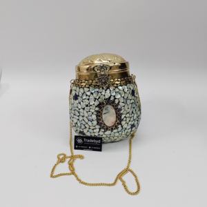 กระเป๋าคลัทช์ปิดแม่เหล็กทำจากโลหะทองเหลืองทำด้วยมือคุณภาพระดับพรีเมียมกันน้ำสำหรับผู้หญิงแฟชั่นปาร์ตี้เจ้าสาวงานแต่งงานสายไข่มุก - Product Image 4