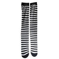 Youlaiwin — chaussettes en Nylon pour femmes, chaussons personnalisés, pour fête, Cosplay, carnaval, rayures noires et blanches, à hauteur des cuisses