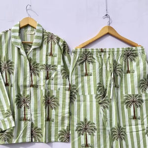 Conjunto de pijama con estampado de bloques de algodón 100%, traje de noche informal de estilo indio para mujer, Conjunto de pijama de dama de honor, PJ's para mujer - Product Image 1