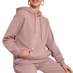 Sweat-shirts à capuche pour femmes, vêtements de sport d'hiver, coton et polyester, molleton, streetwear, avec logo imprimé personnalisé, cordon de serrage sur le devant, épaules tombantes - Product Image 2