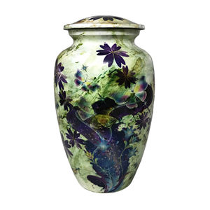 Urna de cremación de latón blanco con estampado floral de tamaño personalizado HHO para cenizas humanas y de mascotas, urna de recuerdo personalizada - Product Image 1