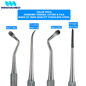 Kit de pédicure et de soins des pieds en acier inoxydable Innovamed : lime à ongles incarnés double face et curettes - Product Image 5