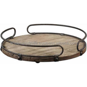 Plateau rond à dessert en bois massif et fer Dernière conception Ustensiles de cuisine de grande taille Parfait pour les événements de mariage Plateau de qualité supérieure - Product Image 1
