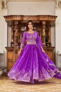 ชุดงานแต่งออกแบบงานแต่งงาน lehenga choli และ dupatta กับงานหลายลำดับอย่างหนัก - Product Image 4