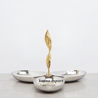 Ensemble de service alimentaire décoratif de luxe moderne poli certifié CE, 3 bols en acier inoxydable pour noix et dattes, avec feuille de métal dorée, pour les fêtes