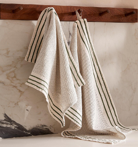 Serviette de cuisine en coton neutre, texturée, absorbante, à rayures brunes, disponible à prix de gros. - Product Image 1