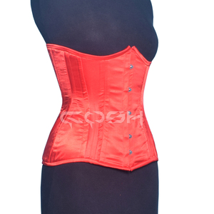 Corset en satin rouge cintré sous le buste avec armatures en acier - Product Image 1