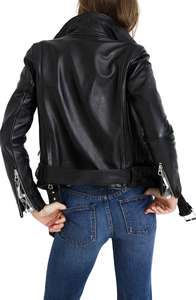 แจ็คเก็ตหนังแท้แบบคลาสสิกสำหรับผู้หญิง ทรงครอป ผ้าหนังทอ ระบายอากาศได้ดี - Product Image 3