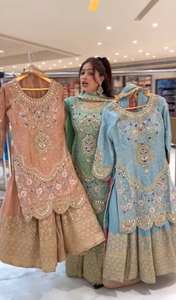 Designer indien exclusif ethnique Bollywood porter nouveau lancement Georgette Punjabi à volants Sharara Palazzo costume à prix raisonnable - Product Image 2
