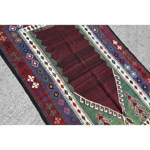 Turkish Rug, Accent 4x5.4 ft Vintage Rug, <b>Red</b> Bordered <b>Wool</b> Rug - Product Image 5