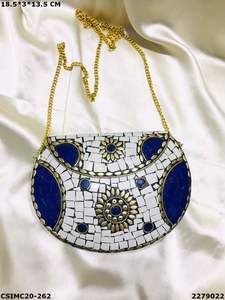 Diseñador hecho a mano Metal mosaico señoras bolso de mano moda cuero bolso de hombro patrón de piedra marco elegante noche uso caja Shell - Product Image 3
