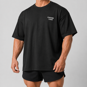 <b>White</b> Oversized Men's Woven Antibacterial Cotton T-Shirt Custom Logo Short Sleeve Crew Neck Streetwear Casual Top - Product Image 6