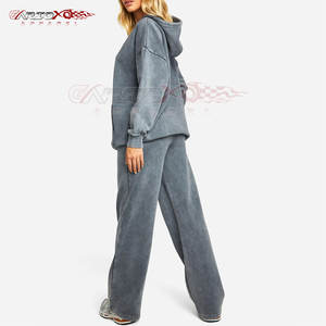 ชุดวอร์ม2ชิ้นผ้ายีนส์ระบายอากาศได้ดีสำหรับฤดูหนาวของผู้หญิงพร้อมเสื้อครอปแบบมีฮู้ดและกางเกงทรงเรียว100% - Product Image 2