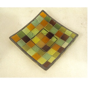 <b>Red</b> Color Mosaic Finished Glass Taper Plate Round Shape Taper <b>Candle</b> Holder Plate For Home Dining Table Party Decorative - Product Image 2