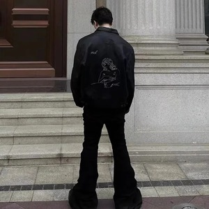 High Street ERD Graphic hommes en cuir véritable col rabattu toile imperméable veste à glissière noir manteau décontracté - Product Image 5