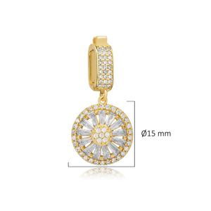 Baguette CZ piedra forma redonda colgante encanto para brazalete 925 plata esterlina joyería al por mayor - Product Image 2