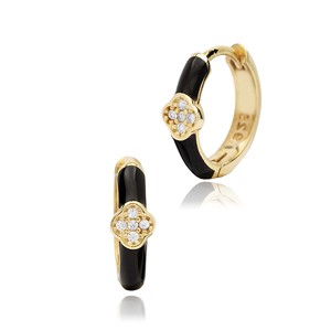 ต่างหูเงินแท้ 925 ดีไซน์โคลเวอร์เคลือบสีดำ งานฝีมือตุรกี ขายส่ง - Product Image 4