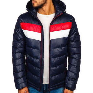 Venta al por mayor de chaquetas acolchadas para hombre, chaquetas de invierno cálidas con logotipo personalizado, ropa de abrigo personalizada con rayas de colores en el pecho para hombre, chaquetas acolchadas con burbujas - Product Image 1