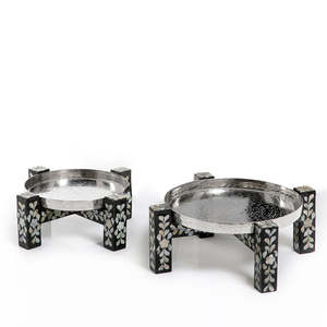 Metal Mother of Pearl <b>Cake</b> <b>Stand</b> Round Shape <b>Set</b> of Three <b>Cake</b> Holder Superior Quality Handmade for Birthday Ramadan Serving - Product Image 1