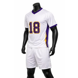 Ensemble de maillots de football personnalisés sublimés blanc, violet, or, col en V, manches courtes, anti-transpiration, uniforme unisexe pour adultes 18 - Product Image 2