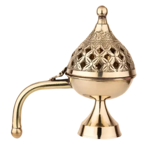 Quemador de Incienso de Latón Puro de Alta Calidad con Grabado y Acabado Pulido, Quemador de Lobán Tradicional de Latón Vintage para Decoración del Hogar - Product Image 1