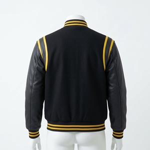 Blouson universitaire personnalisé pour homme, brodé, en mélange de laine, manches en cuir, coupe-vent, hiver, décontracté, col montant, motif uni - Product Image 2