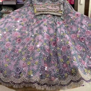 Lehengas choli ตาข่ายกระจกเงาจริงสำหรับงานแต่งงานอินเดียและปากีสถานปักอย่างหนา - Product Image 1