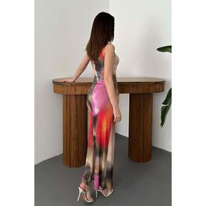 Beige <b>Batik</b> Print Midi <b>Dress</b>-Woven Fabric Digital Printing Natural Waist A-Line Silhouette - Product Image 5
