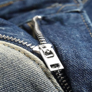 100% coton écologique décontracté bleu hommes Denim Shorts robuste taille moyenne coupe décontractée en détresse Style broderie Shorts - Product Image 6