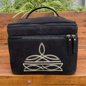 Genuine Suede Leather <b>Boot</b> Stitch Jewelry Case Western Jewelry Display <b>Storage</b> Case Women Travel Portable Zipper Jewelry Boxes - Product Image 3