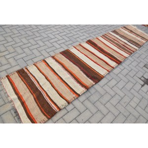 พรมวินเทจลาย Runner ขนาด 2.7x12.1 ฟุต พรมตุรกี พรมขนสัตว์สีน้ำตาล Herki - Product Image 2