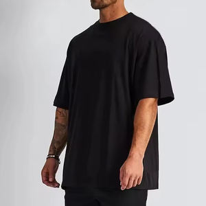 Camiseta transpirable con estampado personalizado de Logo Streetwear para hombre, camiseta en blanco de gran tamaño con hombros caídos y peso pesado - Product Image 1